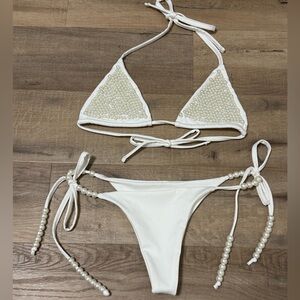 Bachelorette bikini with faux pearl details
